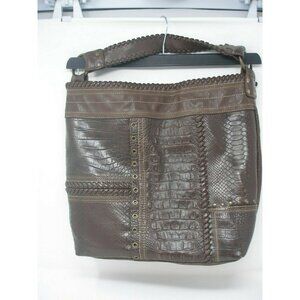 MULTI Textured Large Brown Faux Leather Tote w/Stitching & Grommets!